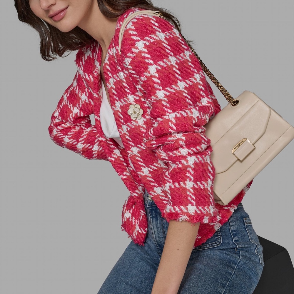 Boucle Collarless Plaid Jacket